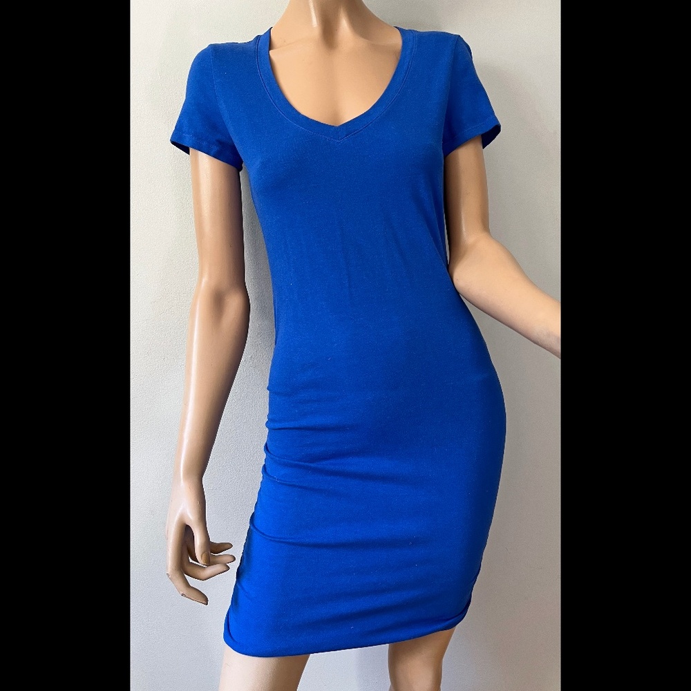Michael Stars body con v-neck t-shirt dress ruched at sides S